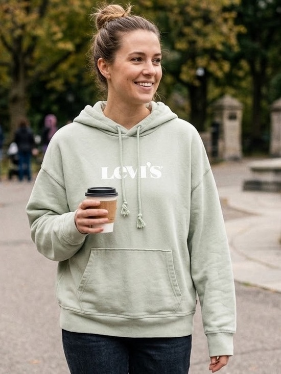 Levi's Sweaters - Levi’s Sage Green Cropped Boxy Logo Hoodie XL
